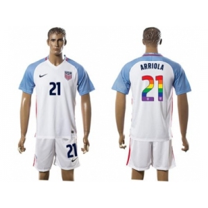 USA #21 Arriola White Rainbow Soccer Country Jersey