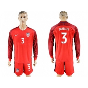 USA #3 Gonzalez Away Long Sleeves Soccer Country Jersey