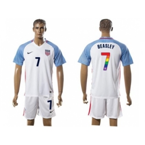 USA #7 Beasley White Rainbow Soccer Country Jersey