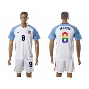 USA #8 Dempsey White Rainbow Soccer Country Jersey