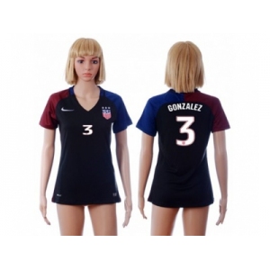 Women's USA #3 Gonzalez Away Soccer Country Jersey4