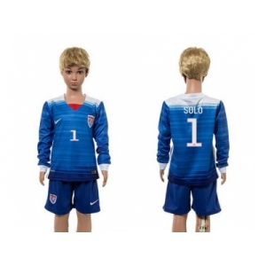 USA #1 Solo Away Long Sleeves Kid Soccer Country Jersey