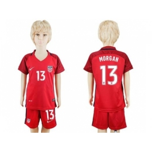 USA #13 Morgan Away Kid Soccer Country Jersey