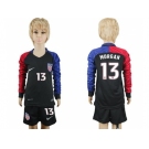 USA #13 Morgan Away Long Sleeves Kid Soccer Country Jersey1