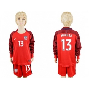 USA #13 Morgan Away Long Sleeves Kid Soccer Country Jersey