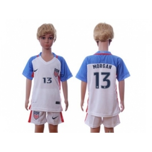 USA #13 Morgan Home Kid Soccer Country Jersey