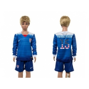 USA #15 Footballfashion Independence Day Away Long Sleeves Kid Soccer Country Jersey