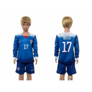 USA #17 Heath Away Long Sleeves Kid Soccer Country Jersey