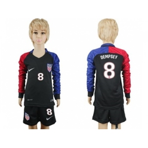 USA #8 Dempsey Away Long Sleeves Kid Soccer Country Jersey1