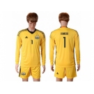 Argentina #1 Romero Yellow Goalkeeper Long Sleeves Soccer Country Jersey