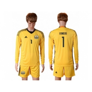 Argentina #1 Romero Yellow Goalkeeper Long Sleeves Soccer Country Jersey