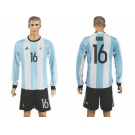 Argentina #16 Rojo Home Long Sleeves Soccer Country Jersey