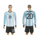 Argentina #20 Kun Aguero Home Long Sleeves Soccer Country Jersey