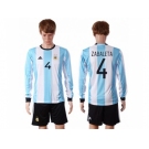 Argentina #4 Zabaleta Home Long Sleeves Soccer Country Jersey