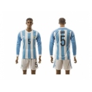 Argentina #5 Gago Home Long Sleeves Soccer Country Jersey1