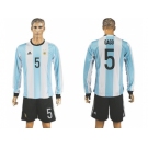 Argentina #5 Gago Home Long Sleeves Soccer Country Jersey