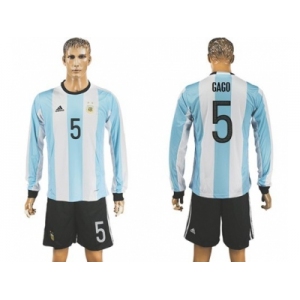 Argentina #5 Gago Home Long Sleeves Soccer Country Jersey