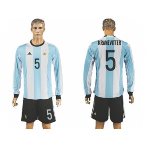 Argentina #5 Kranevitter Home Long Sleeves Soccer Country Jersey