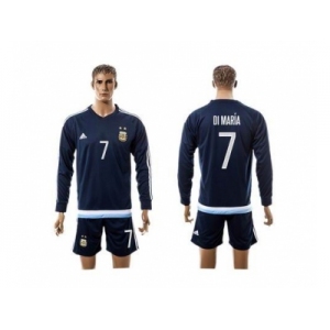 Argentina #7 Di Maria Away Long Sleeves Soccer Country Jersey