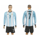 Argentina #7 Di Maria Home Long Sleeves Soccer Country Jersey1