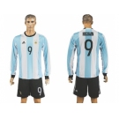 Argentina #9 Higuaín Home Long Sleeves Soccer Country Jersey1