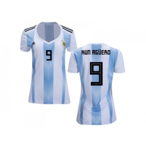 Women Argentina #9 Kun Aguero Home Soccer Country Jersey