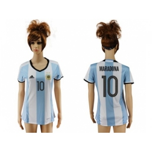 Women's Argentina #10 Maradona Home Soccer Country Jersey