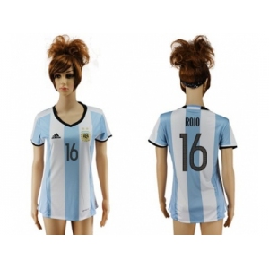 Women's Argentina #16 Rojo Home Soccer Country Jersey