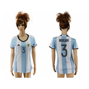 Women's Argentina #3 Mercado Home Soccer Country Jersey