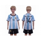 Argentina #14 Mascherano Home Kid Soccer Country Jersey