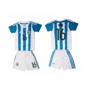 Argentina #16 Rojo Home Kid Soccer Country Jersey1