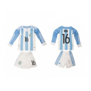 Argentina #16 Rojo Home Long Sleeves Kid Soccer Country Jersey
