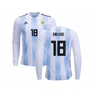 Argentina #18 Salvio Home Long Sleeves Kid Soccer Country Jersey