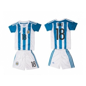 Argentina #18 Tevez Home Kid Soccer Country Jersey