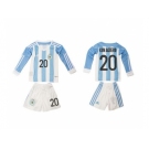 Argentina #20 Kun Aguero Home Long Sleeves Kid Soccer Country Jersey