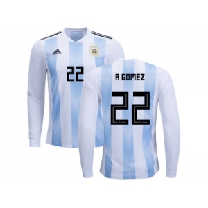 Argentina #22 R.Gomez Home Long Sleeves Kid Soccer Country Jersey