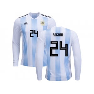 Argentina #24 Rigoni Home Long Sleeves Kid Soccer Country Jersey