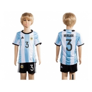 Argentina #3 Mercado Home Kid Soccer Country Jersey
