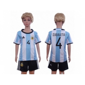 Argentina #4 Zabaleta Home Kid Soccer Country Jersey