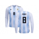 Argentina #8 Perez Home Long Sleeves Kid Soccer Country Jerseys