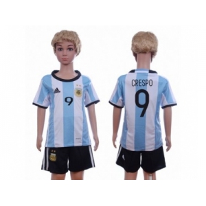 Argentina #9 Crespo Home Kid Soccer Country Jersey