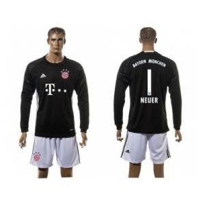 Bayern Munchen #1 Neuer Goalkeeper Black Long Sleeves Soccer Club Jersey