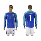 Brazil #1 Alisson Away Long Sleeves Soccer Country Jersey