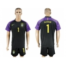 Brazil #1 Alisson Black Goalkeeper Soccer Country Jersey