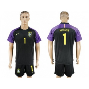 Brazil #1 Alisson Black Goalkeeper Soccer Country Jersey