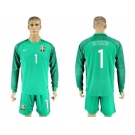 Brazil #1 Alisson Green Goalkeeper Long Sleeves Soccer Country Jersey