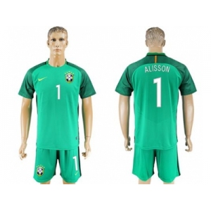 Brazil #1 Alisson Green Goalkeeper Soccer Country Jersey