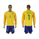 Brazil #1 Alisson Home Long Sleeves Soccer Country Jersey
