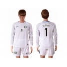 Brazil #1 Alisson White Goalkeeper Long Sleeves Soccer Country Jersey1