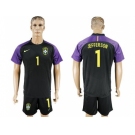 Brazil #1 Jefferson Black Goalkeeper Soccer Country Jersey